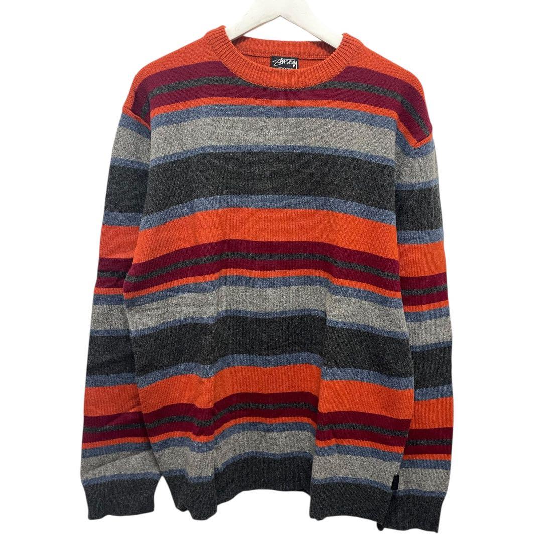新品 STUSSY ボーダー マルチカラー ウール ニット XL OLD