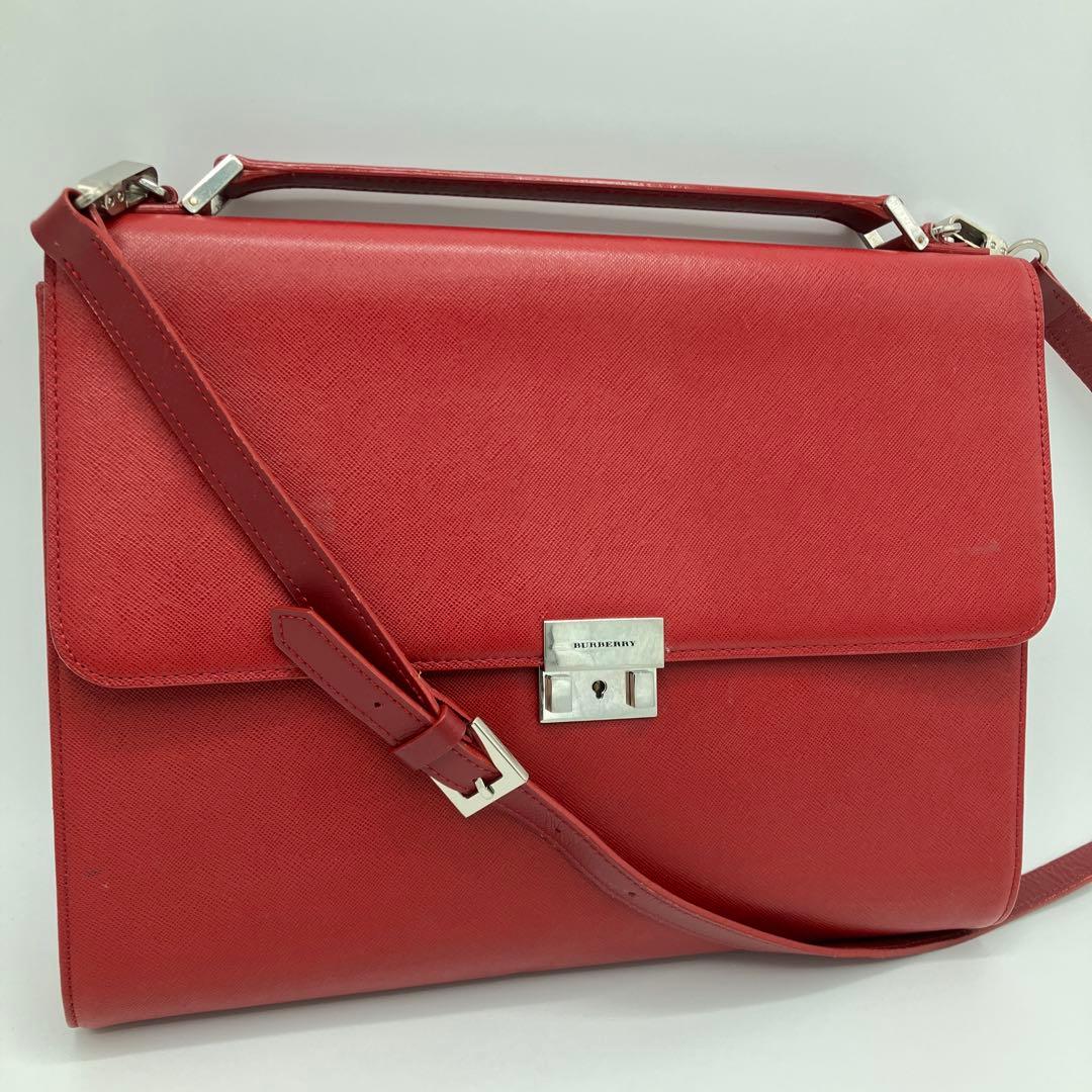 【希少】BURBERRY レザー 2way ロゴ金具 ビジネスバッグ