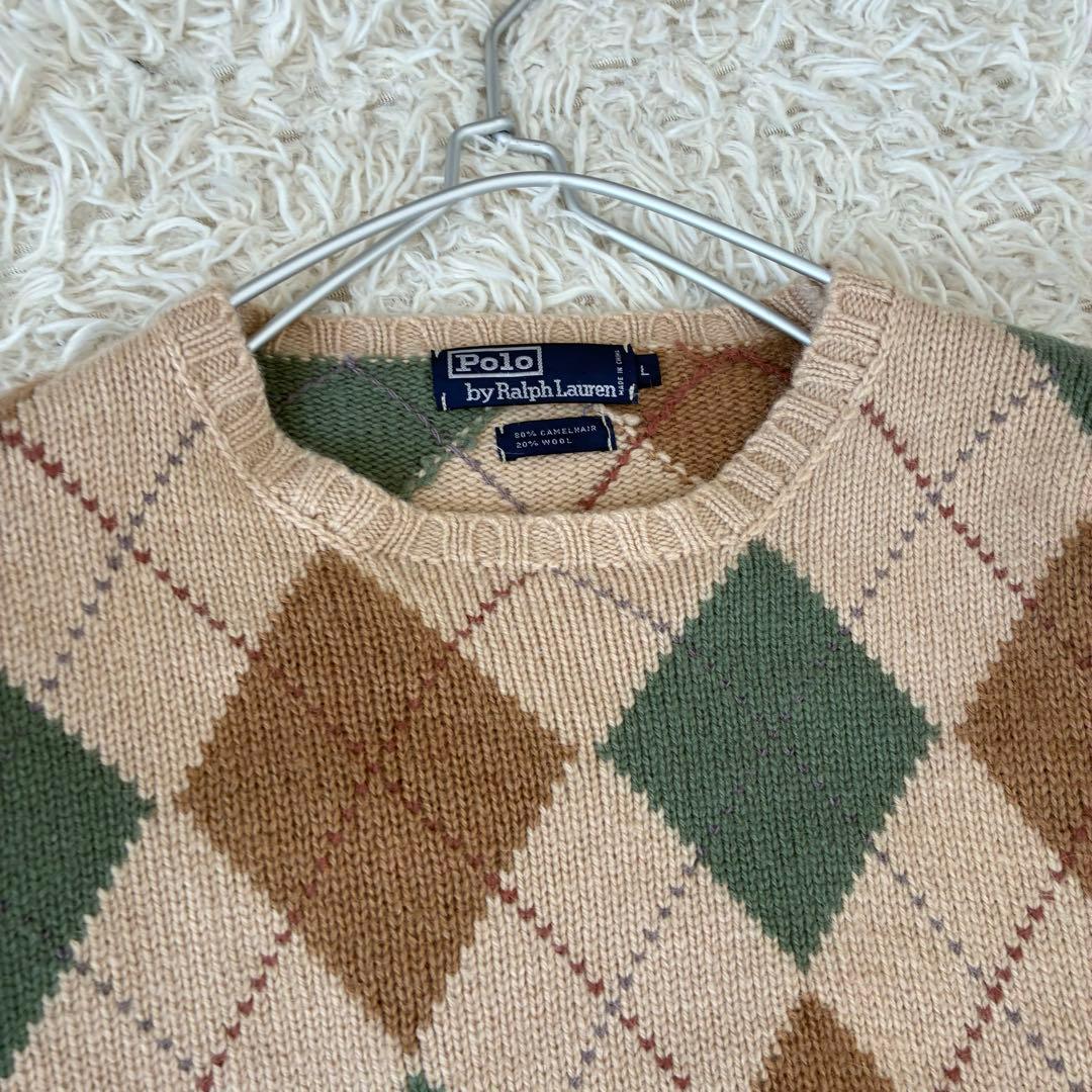 ラルフローレン アーガイル柄ニット セーター L ウール　ベージュ