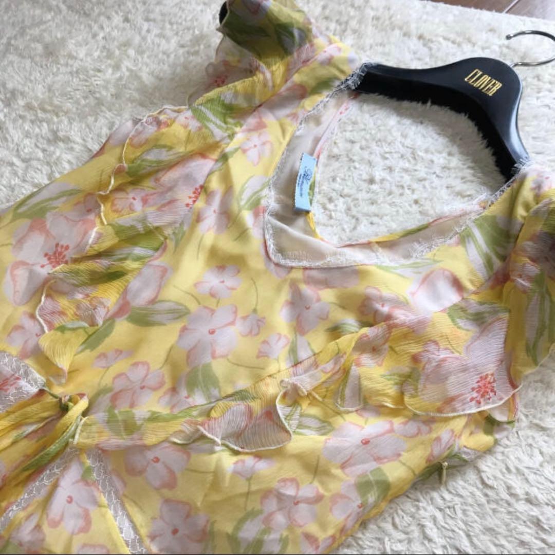 ブルマリン　花柄シフォンワンピース　イエロー