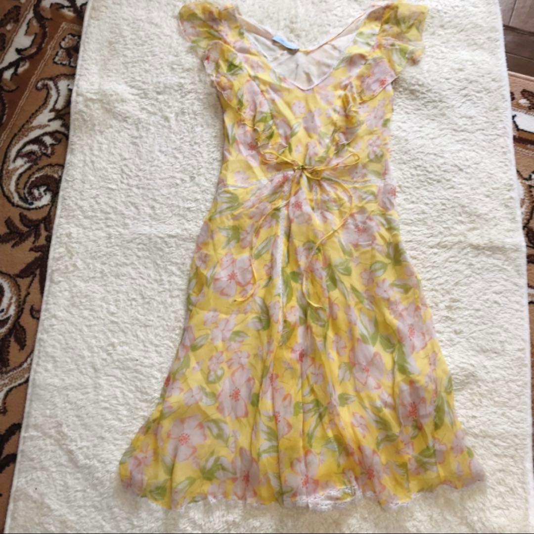 ブルマリン　花柄シフォンワンピース　イエロー