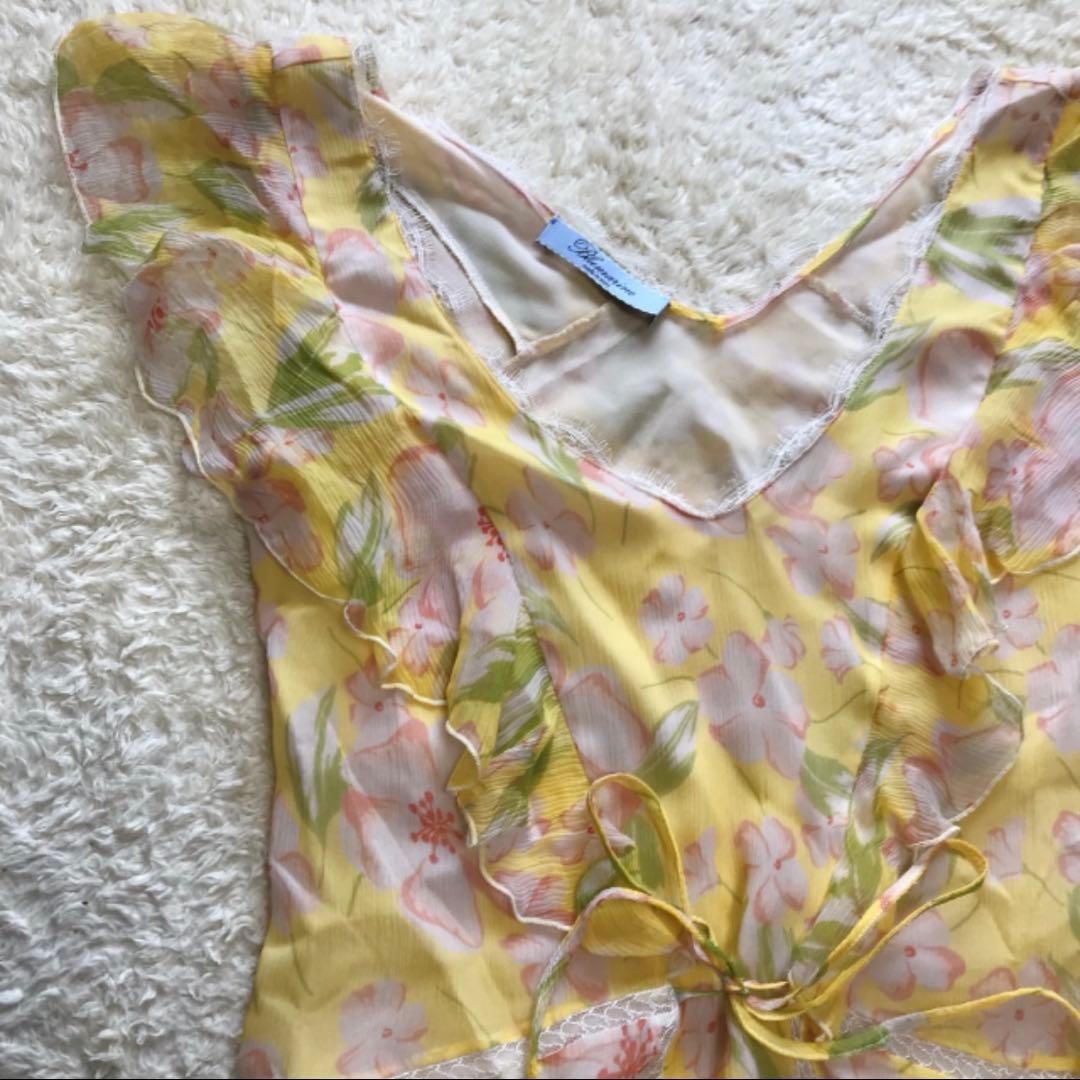 ブルマリン　花柄シフォンワンピース　イエロー