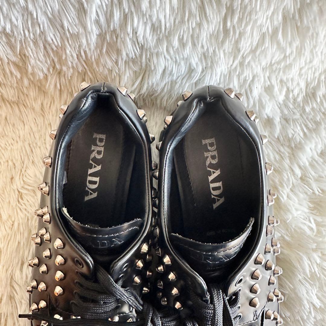 【美品】PRADA プラダ モノリス スタッズローファー 厚底 ブラック