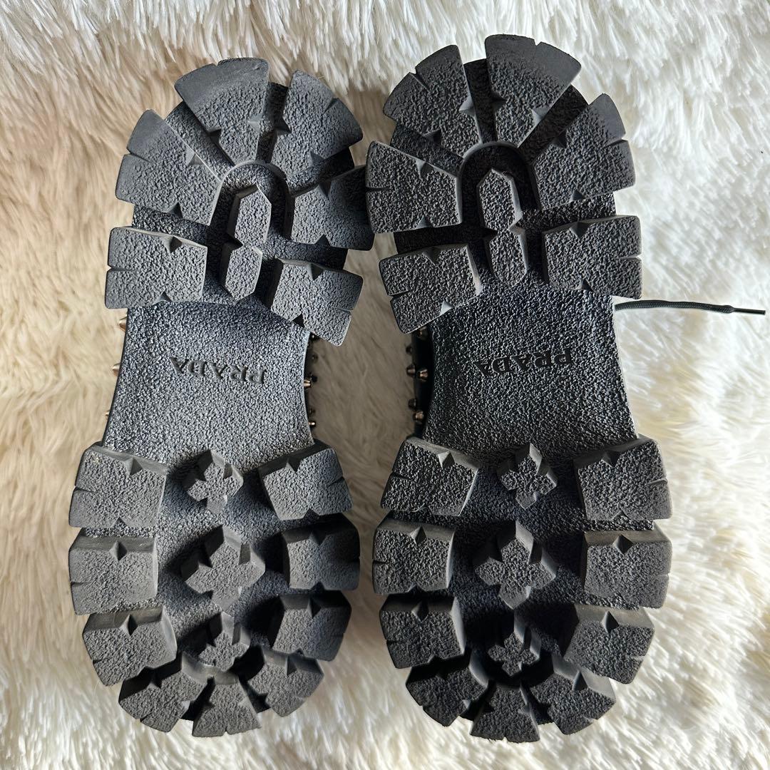 【美品】PRADA プラダ モノリス スタッズローファー 厚底 ブラック