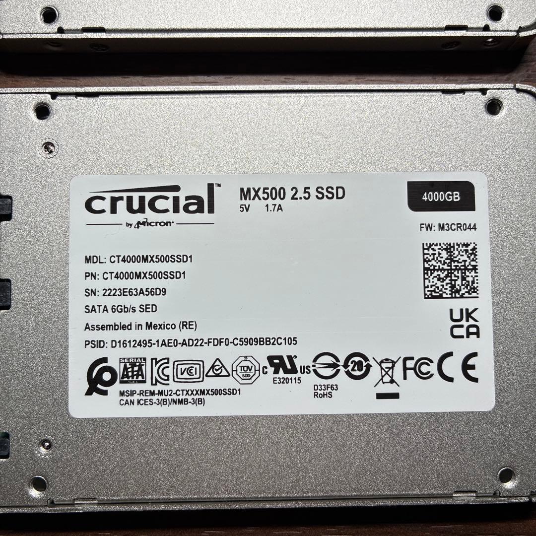 4TB × 4台 （稼働２時間以下） Crucial MX500 ラベルあり