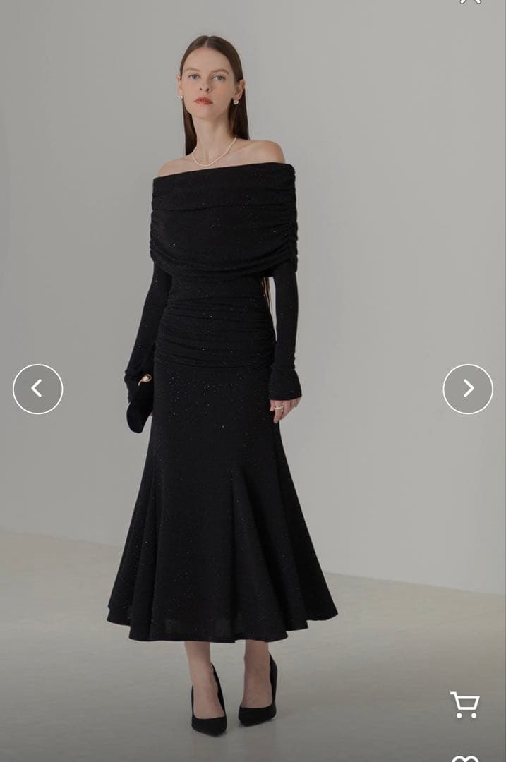 LEJAストーンオフショルダーアームカバー付き2WAYマーメイドワンピースドレス