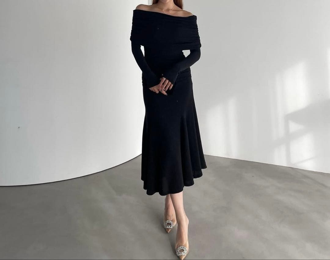 LEJAストーンオフショルダーアームカバー付き2WAYマーメイドワンピースドレス