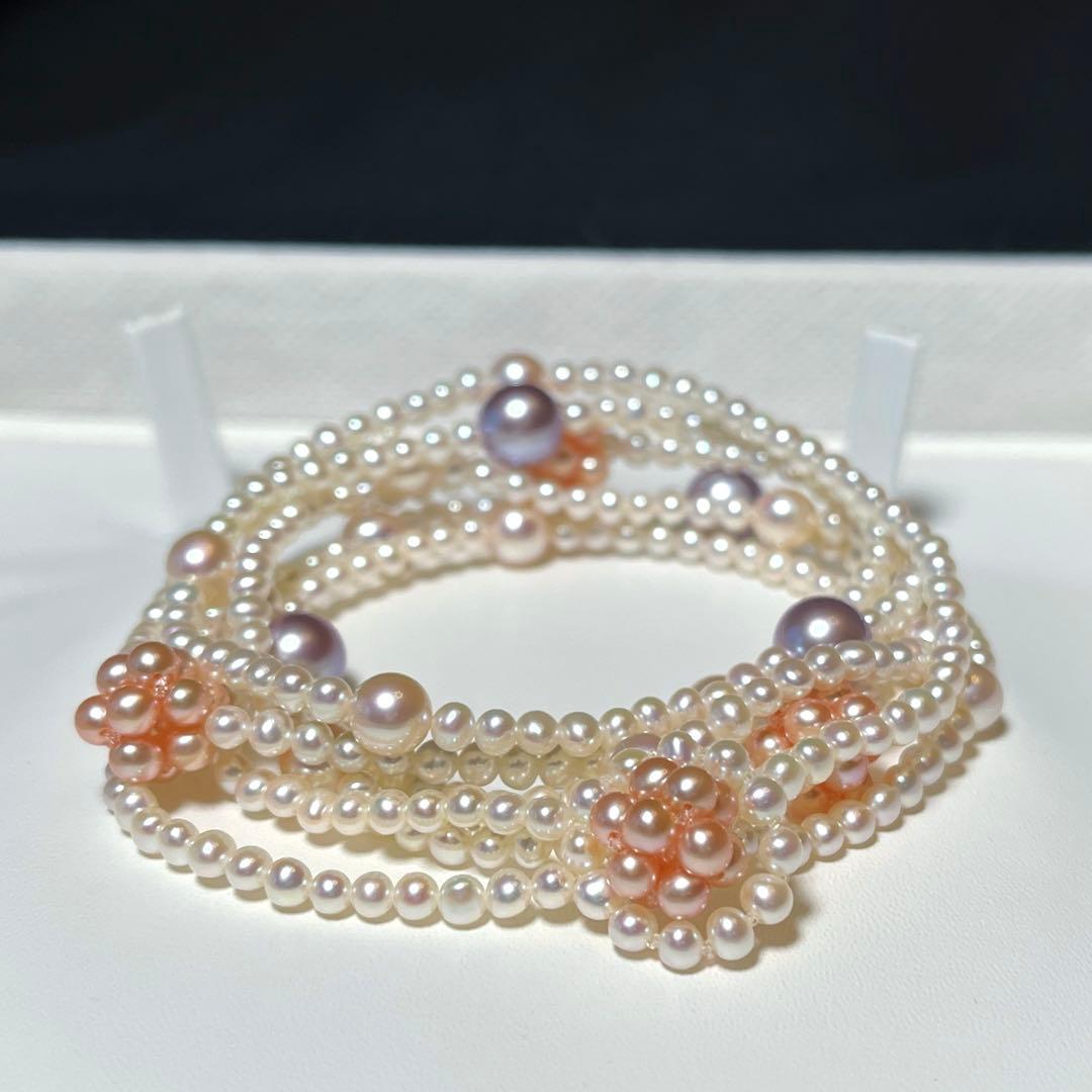 2連 デザインパールネックレス あこや真珠×ベビー 3.1〜8.4㎜ M487
