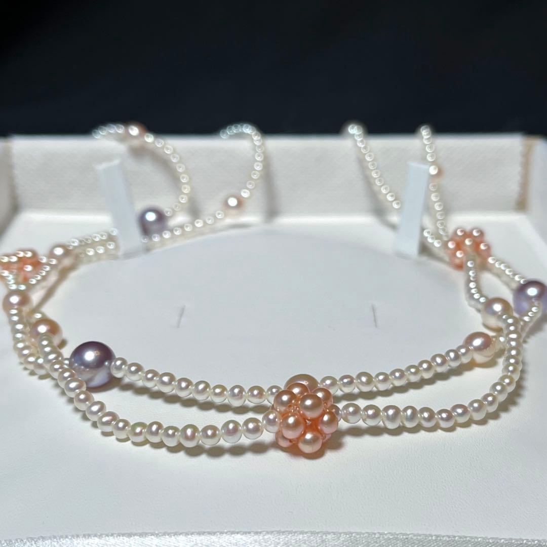 2連 デザインパールネックレス あこや真珠×ベビー 3.1〜8.4㎜ M487