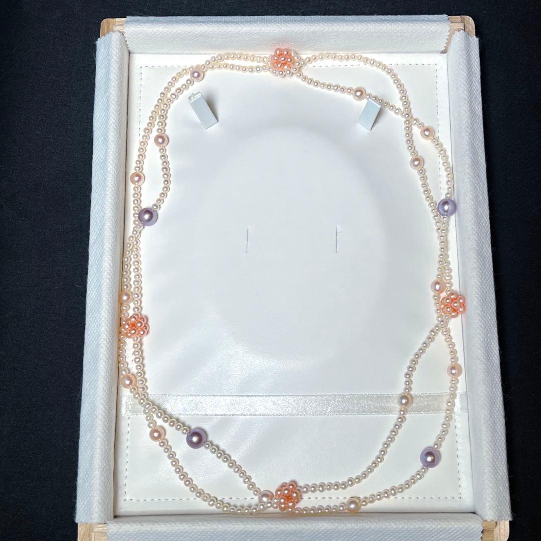 2連 デザインパールネックレス あこや真珠×ベビー 3.1〜8.4㎜ M487