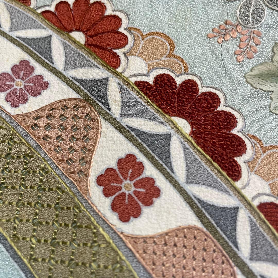 正絹　水色刺繍付下げ　高級美品