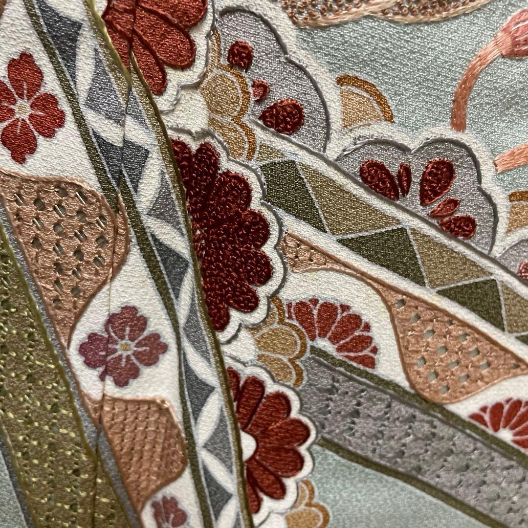 正絹　水色刺繍付下げ　高級美品
