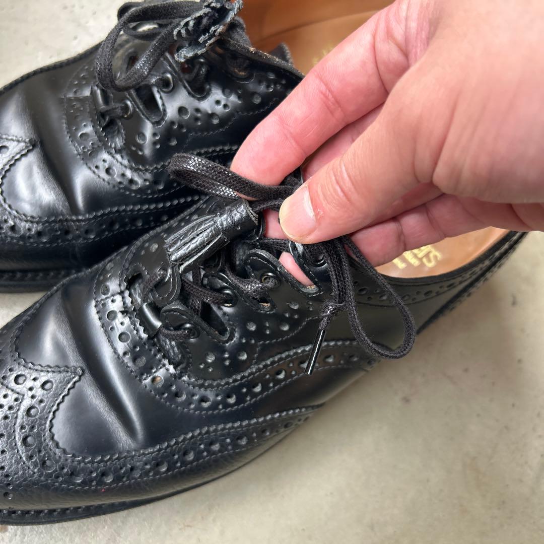 Sanders ブラック ウィングチップ シューズ