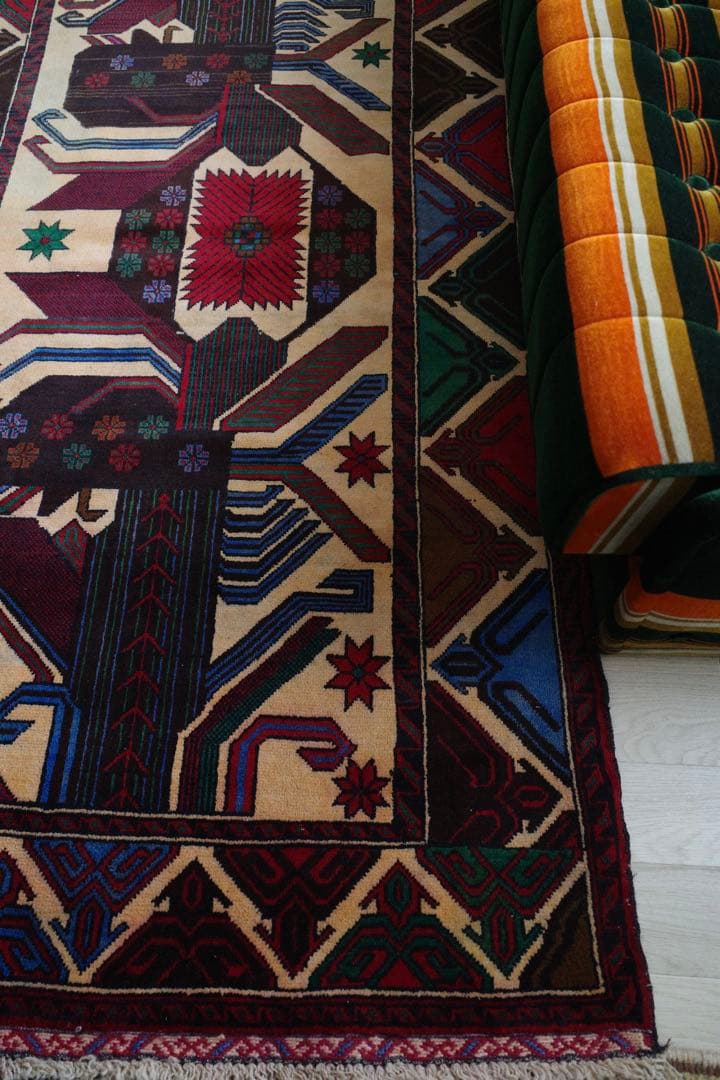 ヴィンテージラグ　トライバルラグ　バルーチ族　ウール(200×111cm)　茶