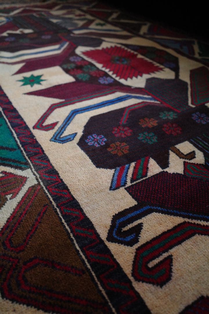 ヴィンテージラグ　トライバルラグ　バルーチ族　ウール(200×111cm)　茶