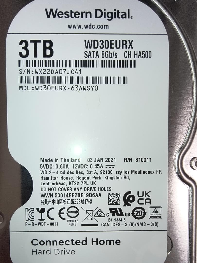 中古品　WD30EURX 3TB 3.5インチ内蔵HDD