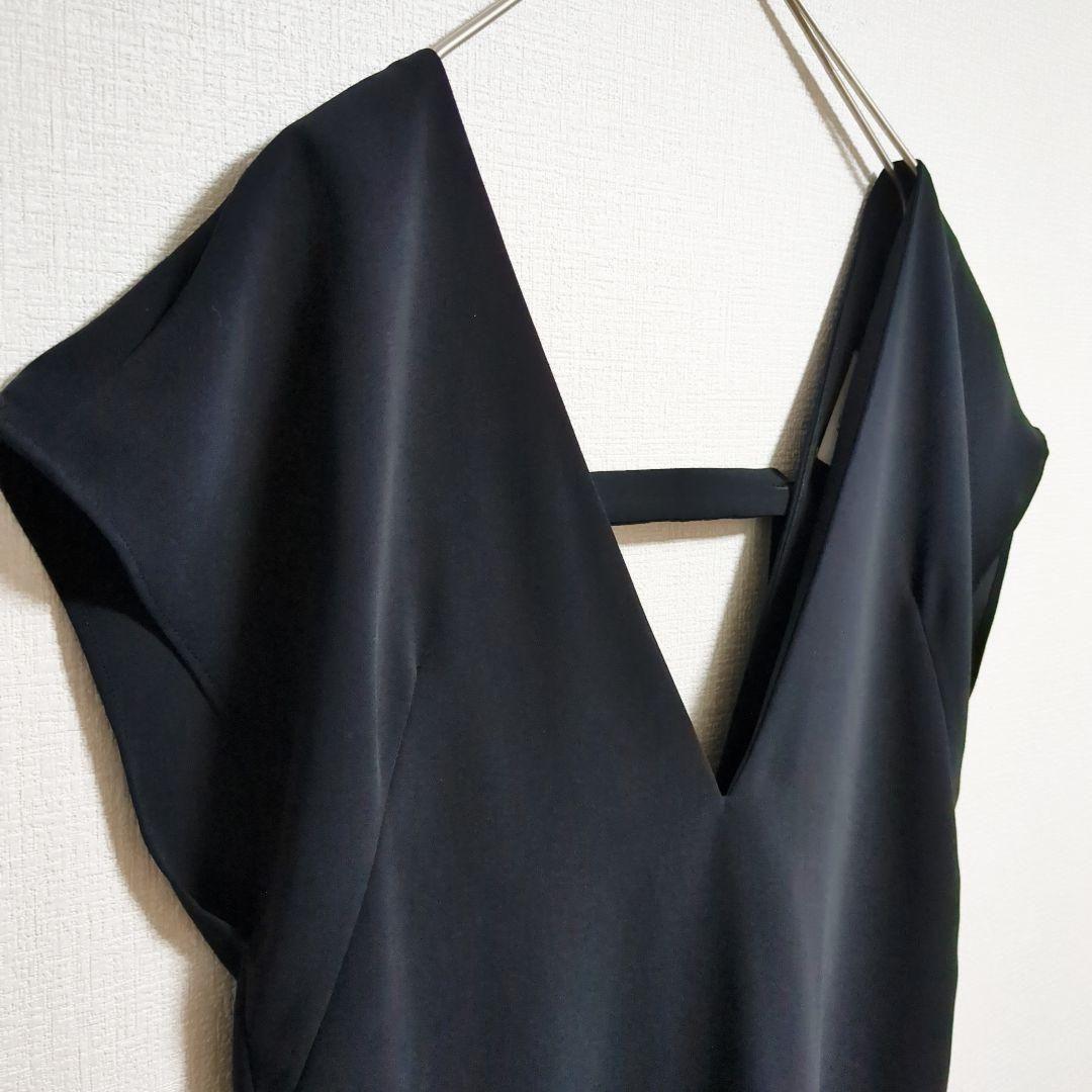 美品　アドーア　Ｗジョーゼットワンピース　ジャンパースカート　棒タイ　黒　S