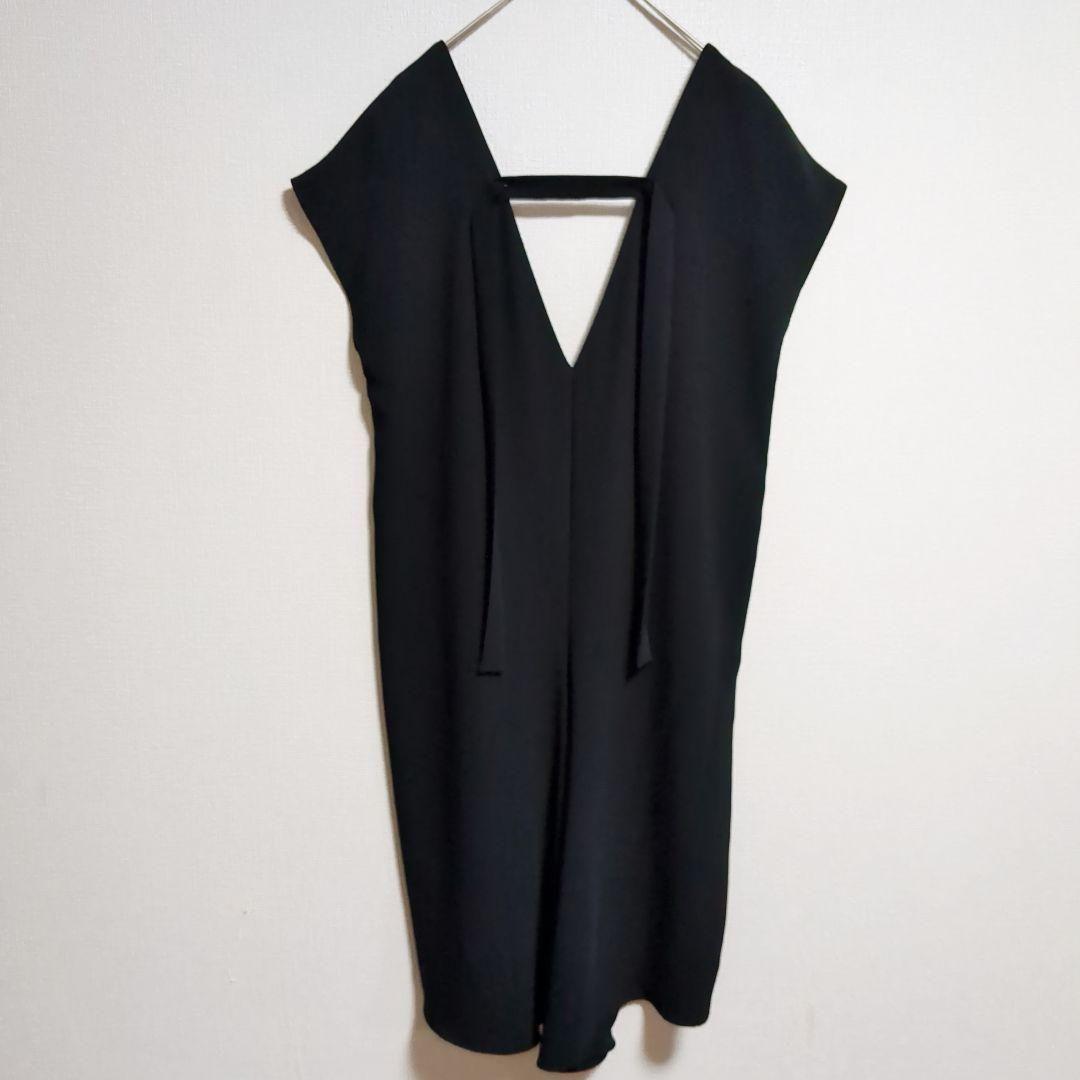 美品　アドーア　Ｗジョーゼットワンピース　ジャンパースカート　棒タイ　黒　S