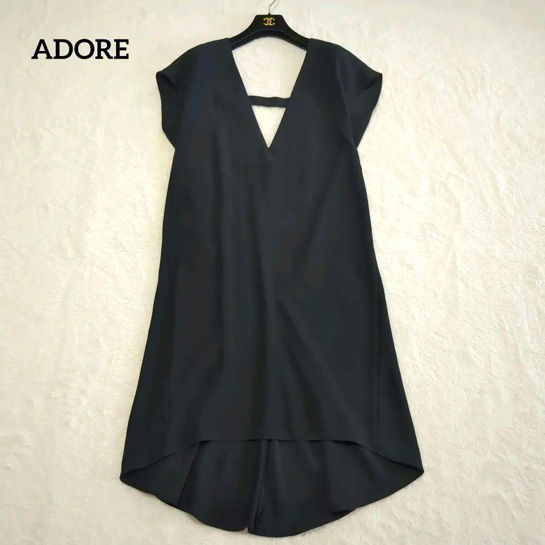 美品　アドーア　Ｗジョーゼットワンピース　ジャンパースカート　棒タイ　黒　S