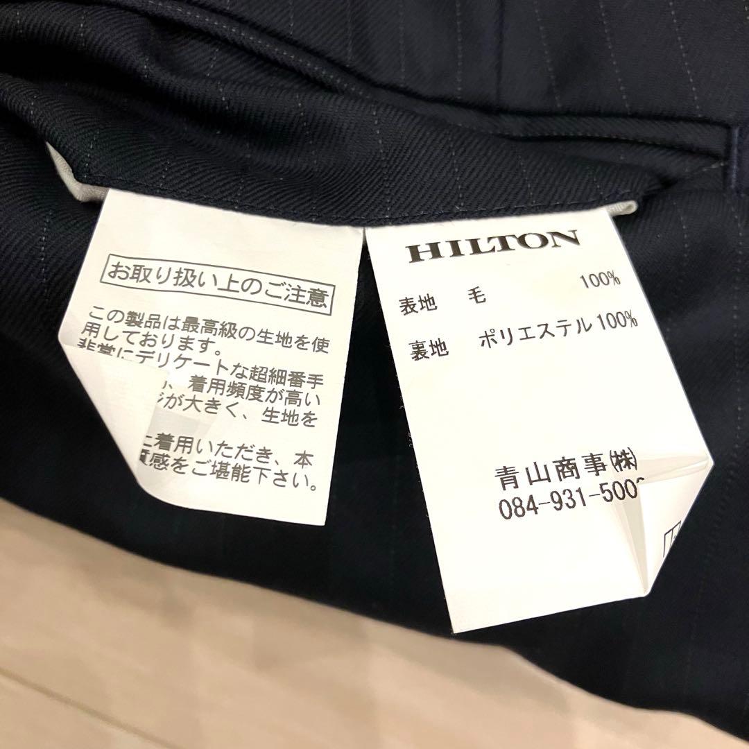 極美品✨HILTON スーツ ３ピース ネイビー 本切羽 高級 ストライプ M