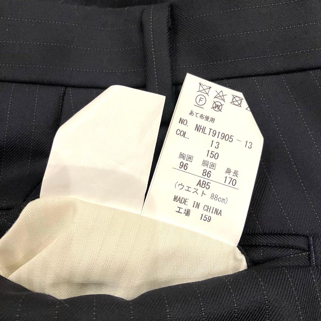 極美品✨HILTON スーツ ３ピース ネイビー 本切羽 高級 ストライプ M