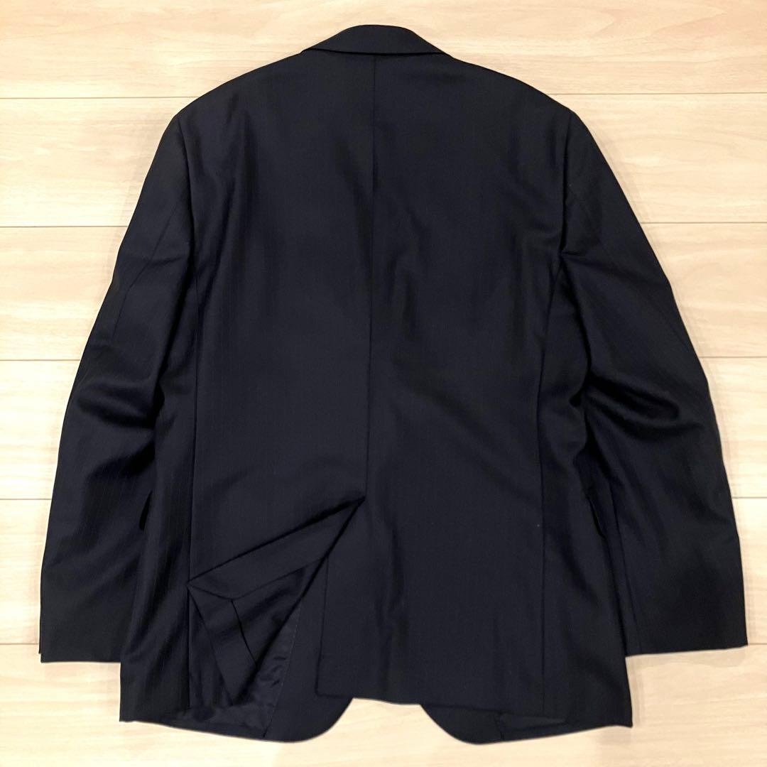 極美品✨HILTON スーツ ３ピース ネイビー 本切羽 高級 ストライプ M