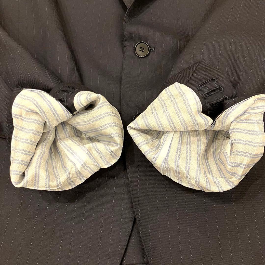 極美品✨HILTON スーツ ３ピース ネイビー 本切羽 高級 ストライプ M