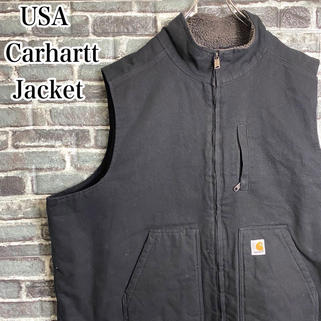 シ*ゲ様 カーハート☆ダックベスト 裏ボア ブラック 黒 ビッグシルエット 古着