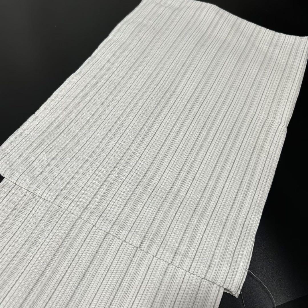 古典しじら織　浴衣　綿　粋な夏着物　縞柄　献上帯 半幅帯白　2点　0820⑨