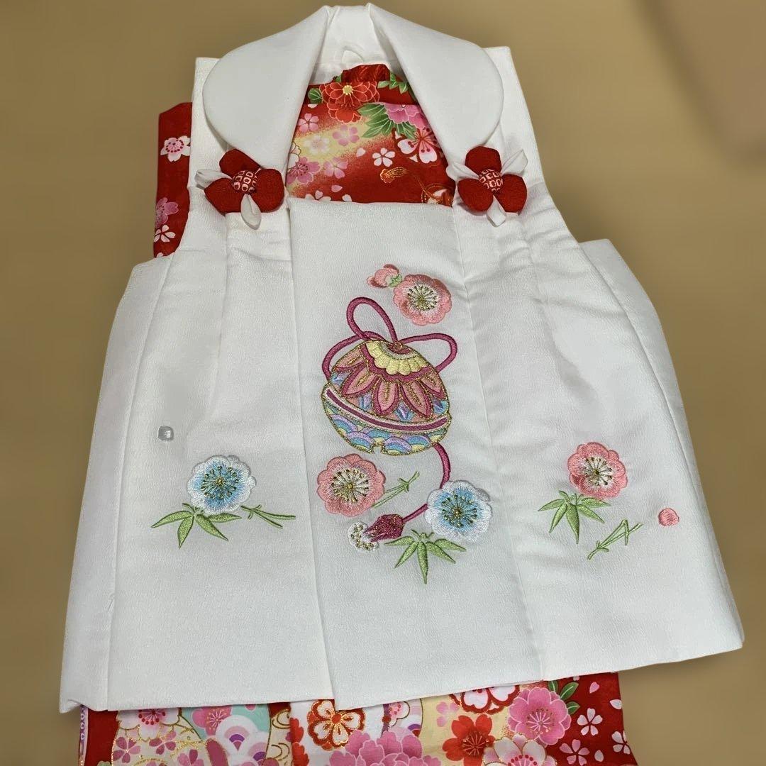 お宮参り用 赤色花柄衣装セット