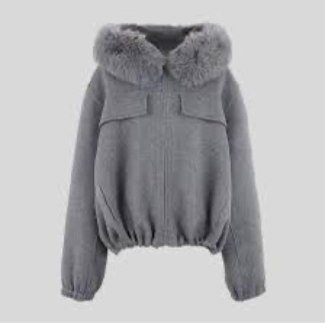 yonfa ヨンファ　ウールカシミヤフードコーファー付きジャケット（グレー）