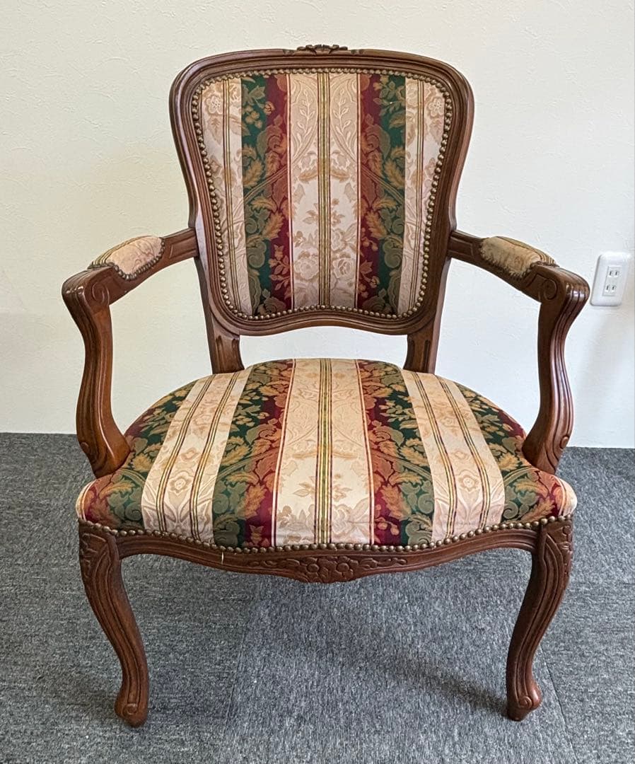 輸入家具 アンティークチェア 猫脚 クラシックスタイル 多色布張り椅子②