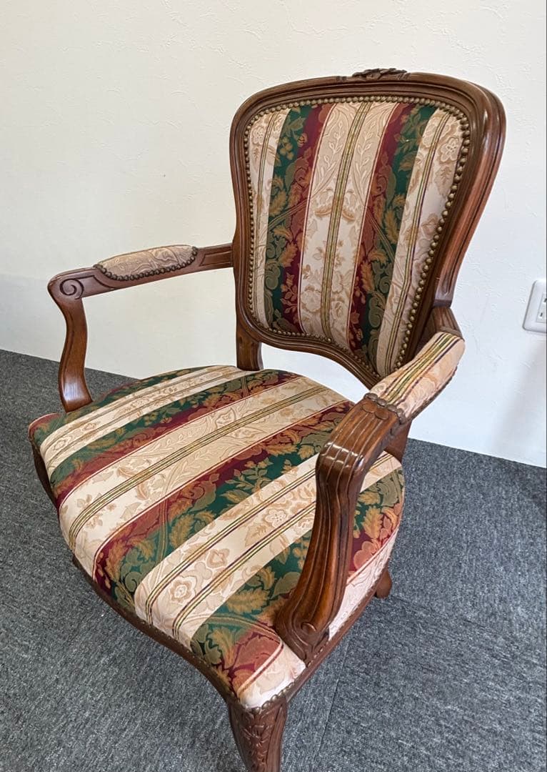 輸入家具 アンティークチェア 猫脚 クラシックスタイル 多色布張り椅子②