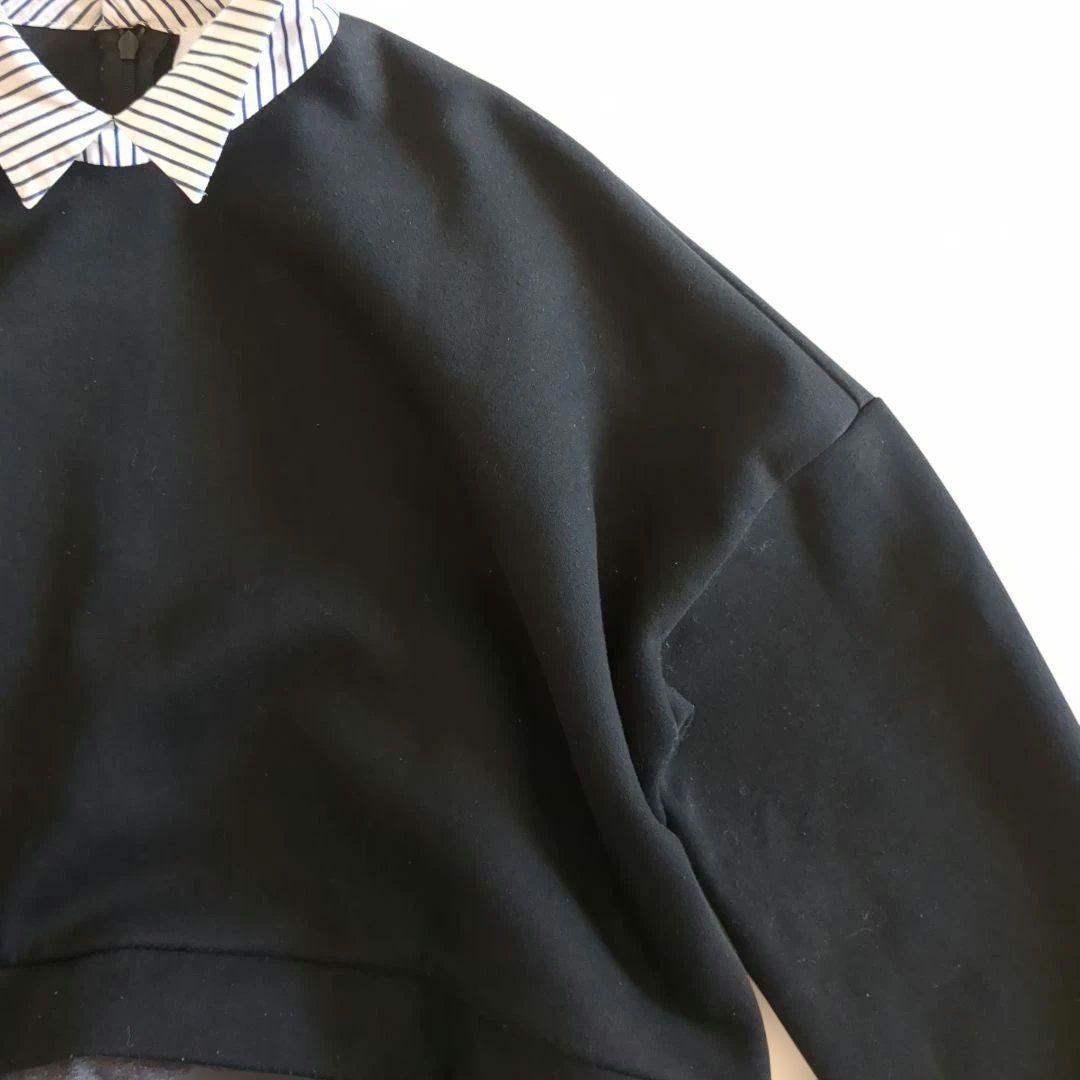 エンフォルド ドッキング レイヤード スウェット シャツ ストライプ 黒 38