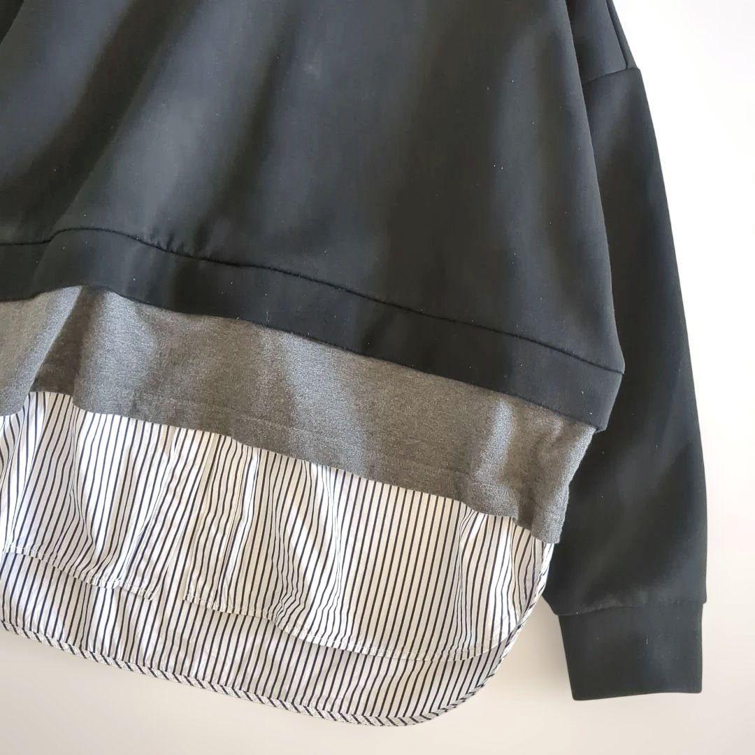 エンフォルド ドッキング レイヤード スウェット シャツ ストライプ 黒 38