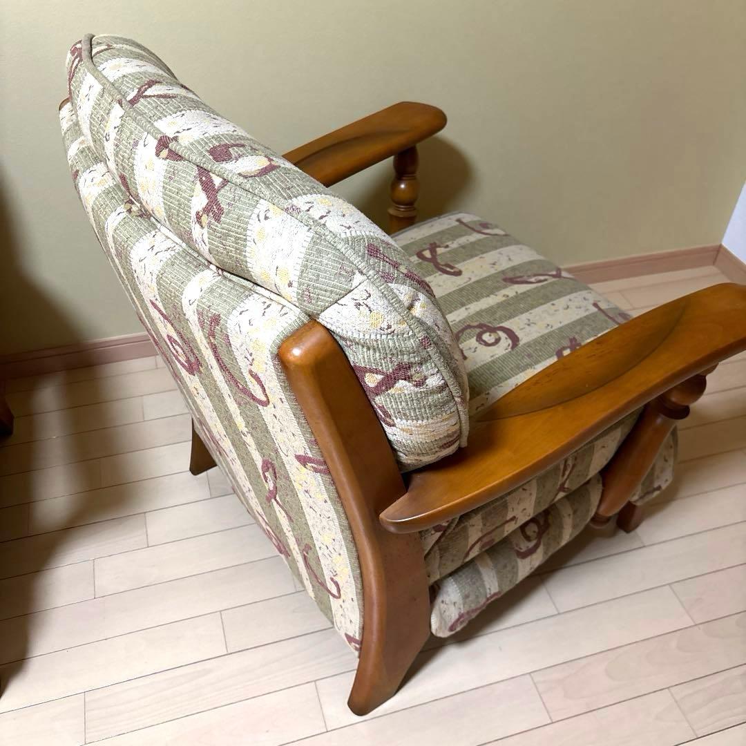 【3connkichi】木製ストライプ模様　１人掛けソファ