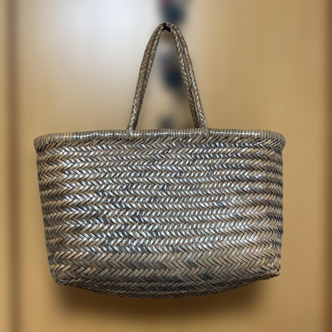 ブラウン 編み込みデザイン かごバッグ