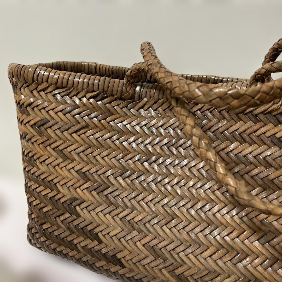 ブラウン 編み込みデザイン かごバッグ