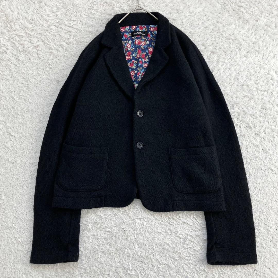 美品✨トリココムデギャルソン テーラードジャケット 縮絨 裏地花柄 ブラック 黒
