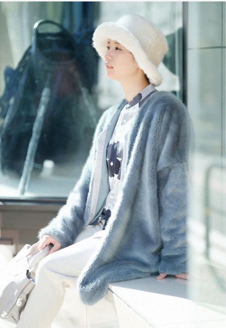 タグ付未使用品　SOU・SOUフェイクファー ライトチュニックコート／水浅葱