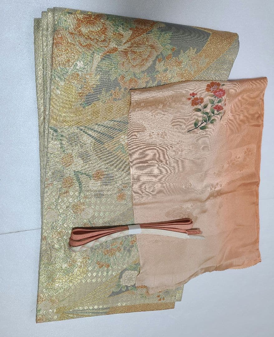 正絹　訪問着　薄緑色 結婚式　お宮参り　七五三　入学式　佐賀錦　4点セット