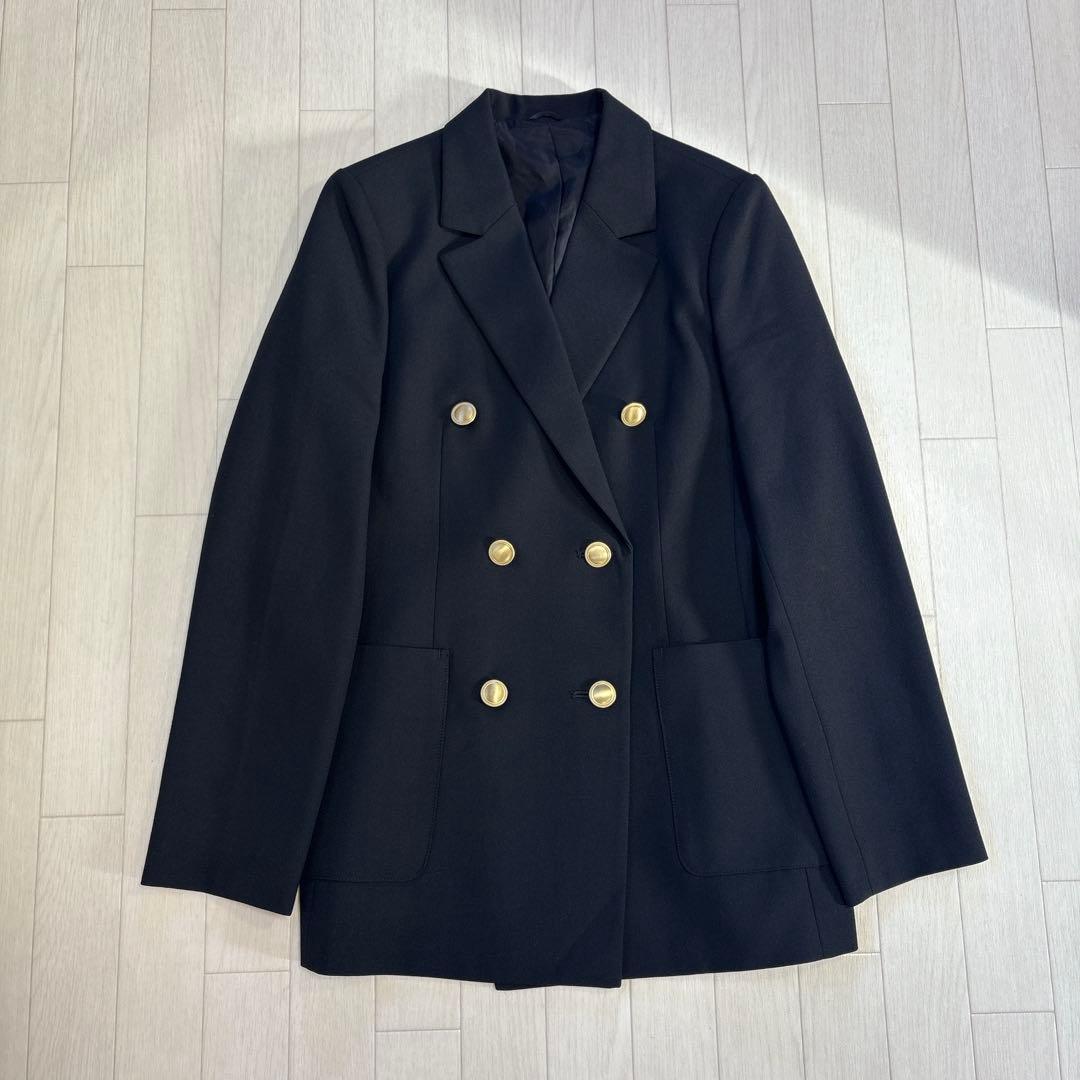 極美品 ANAYI ウールツイルダブル ジャケット 金ボタン ブラック 38