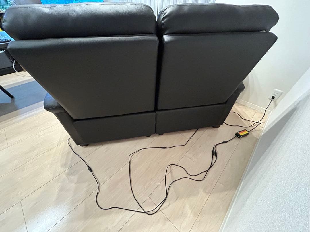 ニトリ 2人掛け 電動リクライニングソファ 本革 ブラック Nビリーバ2