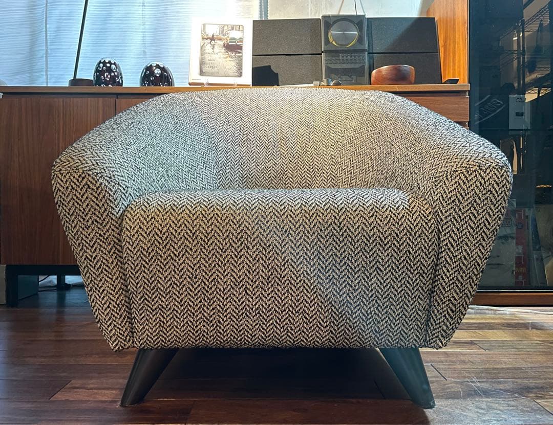 超美品■HUKLA 日本フクラ シングルソファー/1P/1人掛/ヘリンボーン織地