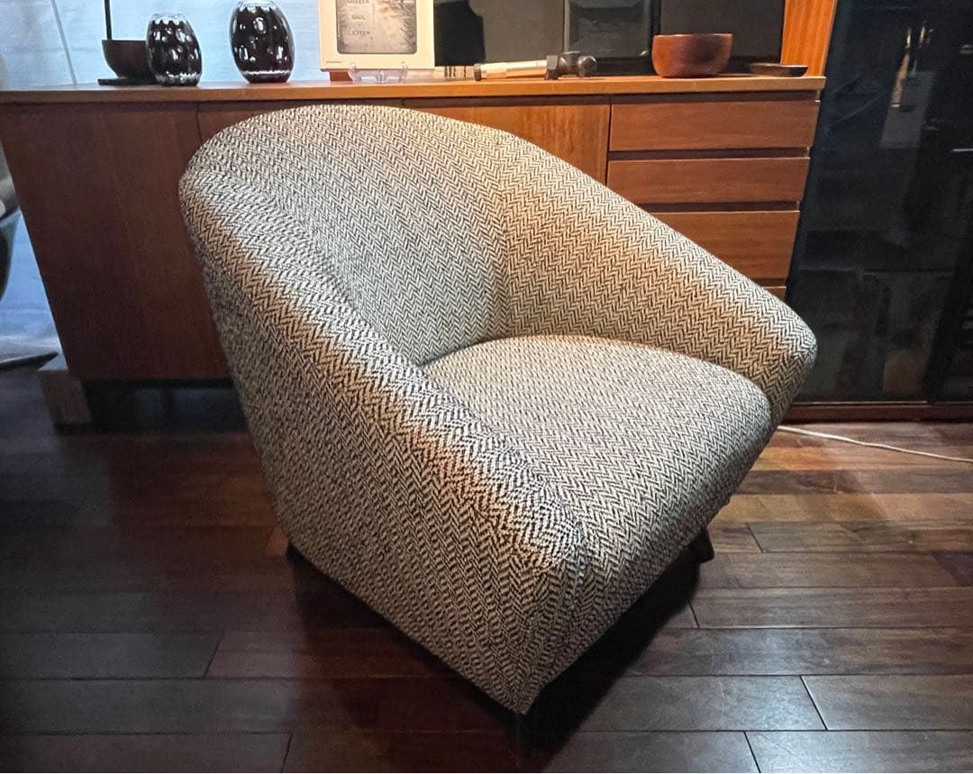 超美品■HUKLA 日本フクラ シングルソファー/1P/1人掛/ヘリンボーン織地