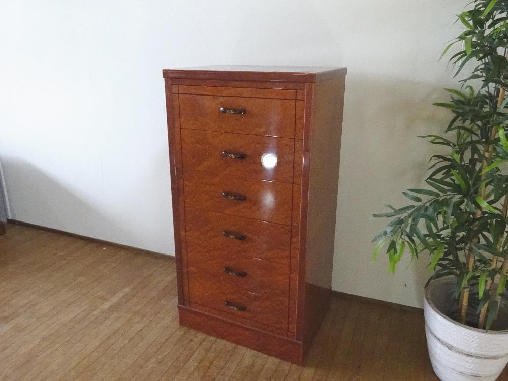 バーズアイメープル　６段チェスト　引き出し桐無垢材　高級品仕様