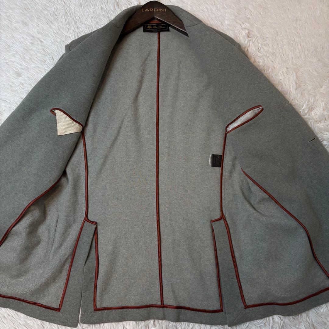 (美品) ロロピアーナ テーラードジャケット オリーブグレー 襟裏レザー