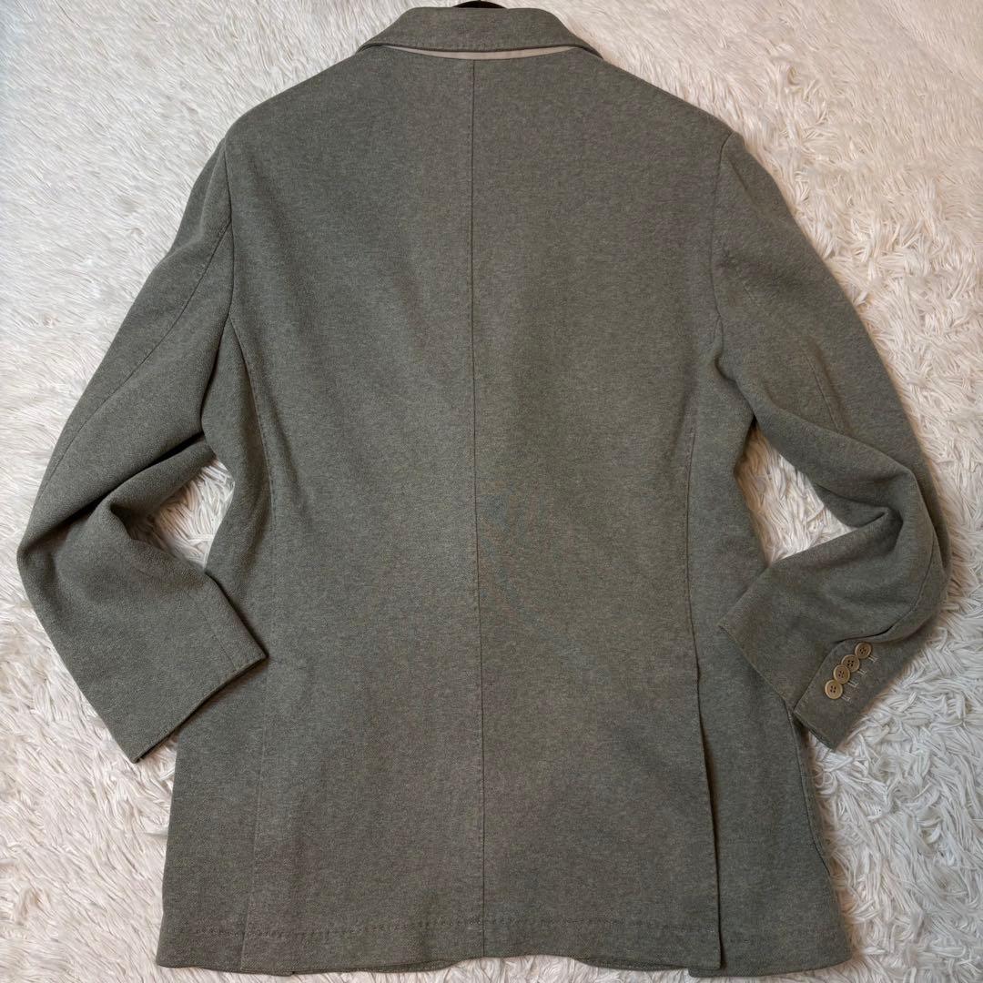 (美品) ロロピアーナ テーラードジャケット オリーブグレー 襟裏レザー