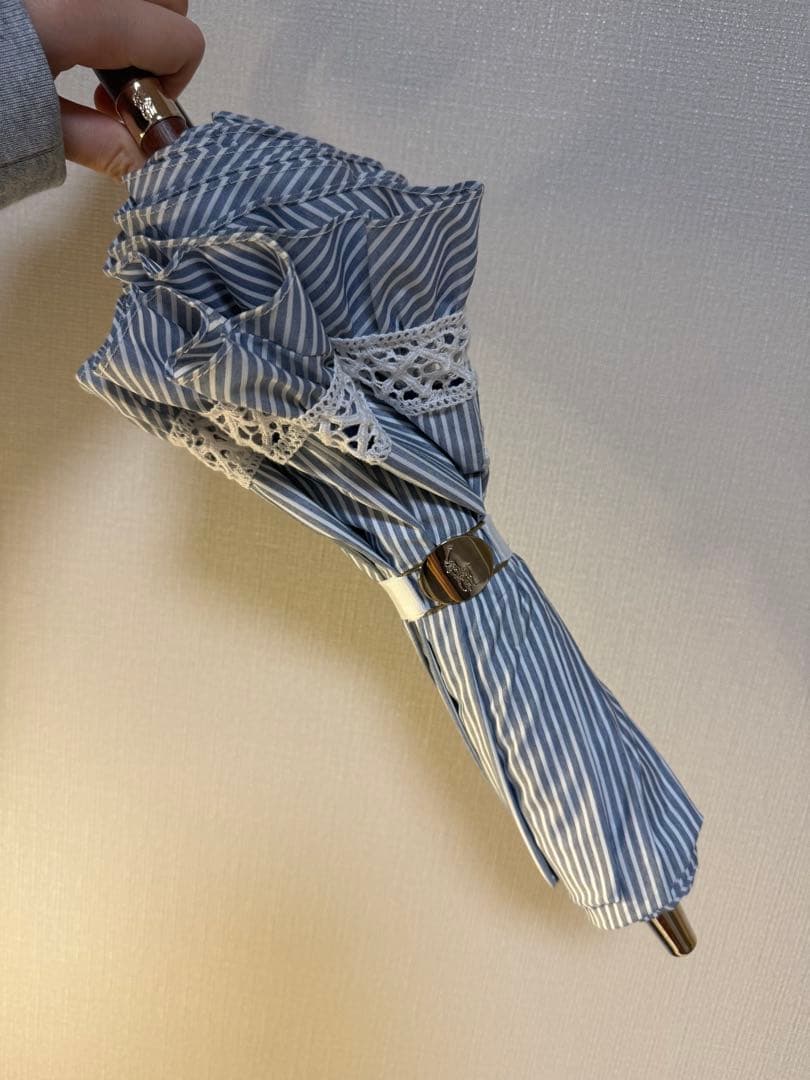 ラルフローレン ストライプ 折りたたみ 日傘 レース付き