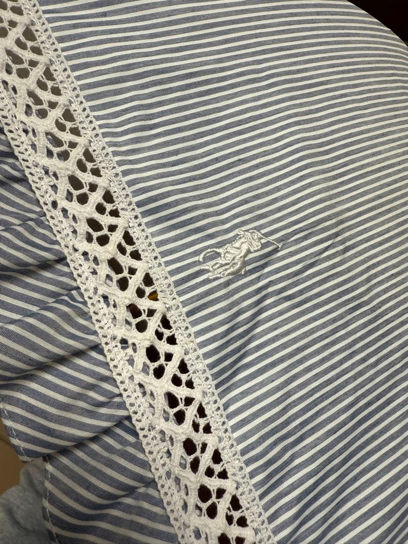 ラルフローレン ストライプ 折りたたみ 日傘 レース付き